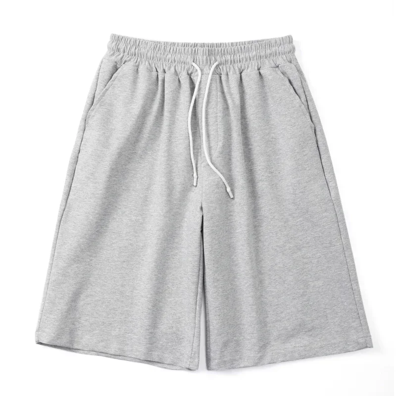 Summer New Y2K Solid Color Cotton Loose Men\'s Sports Pants Shorts Street Wear Simple Drawstring Straight Casual Shorts Male