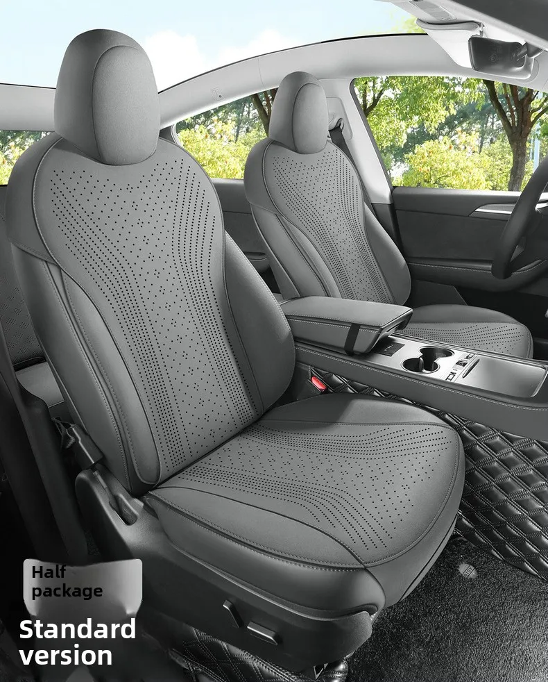 For Tesla Model Y Full Set Car Seat Covers, Perforated Leather Full Cover Front and Rear Full Set Seat Cushions for Model Y
