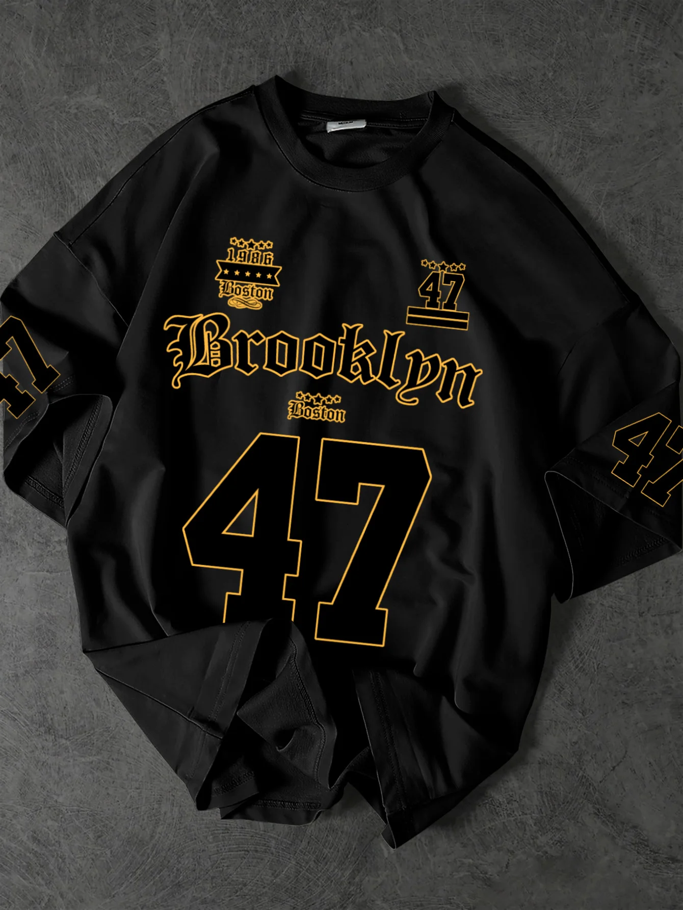 Men's Summer New Fashion Printed T-Shirt Brooklyn Boston 47 Print Machine Washable S-XXL