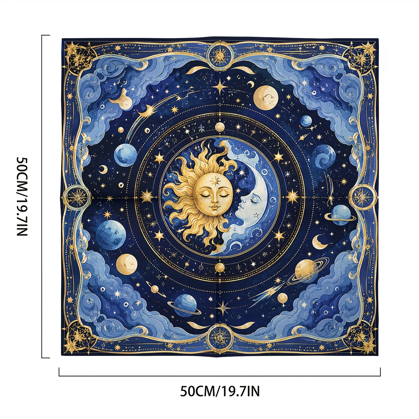Celestial Zodiac Constellation Tablecloth Blue Gold Astrology Sun Moon Planets Cosmic Galaxy Decor