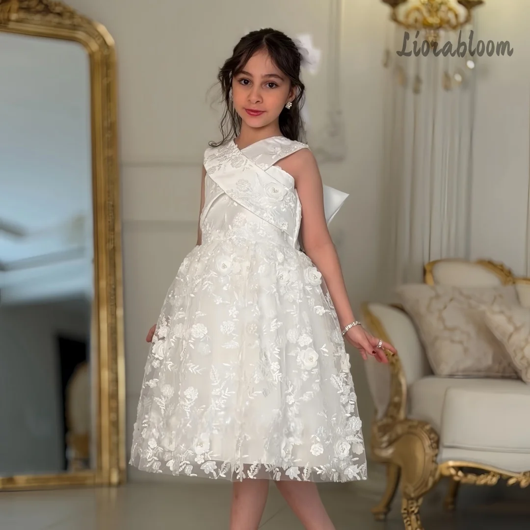 Girls' White Designer Formal Dress Custom Embroidered Gown Formal Flower Girl Attire Wedding Party Attire свадебное платье