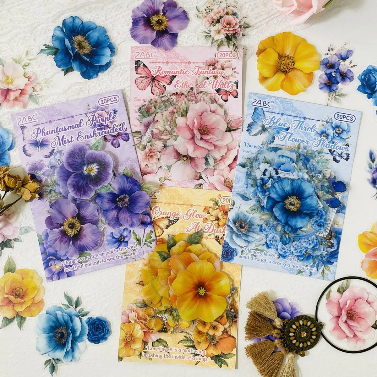 Journamm 20pcs Flowers Butterfly Theme Stickers for Scrapbooking Diary Decorations Junk Journal Embellishments Craft Stickers