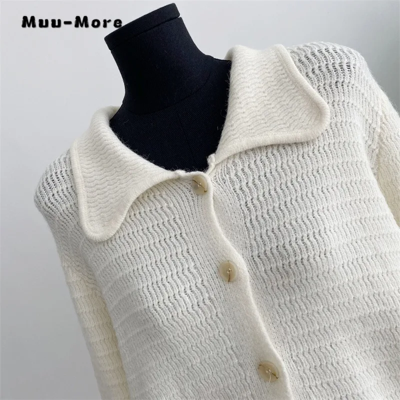 Soft Lazy Wind Sweater Cardigan Women 2023 Autumn Winter Down Collar French Retro Peter Pan Collar Female Casual Loose Sweater