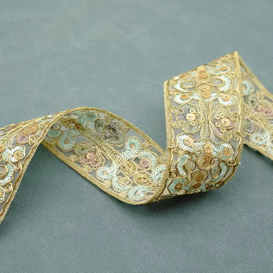 

5 ярдов кружевной тесьмы в национальном стиле с вышивкой, лента для декора одежды, аппликация, отделка с пайетками, швейная ткань, аксессуары