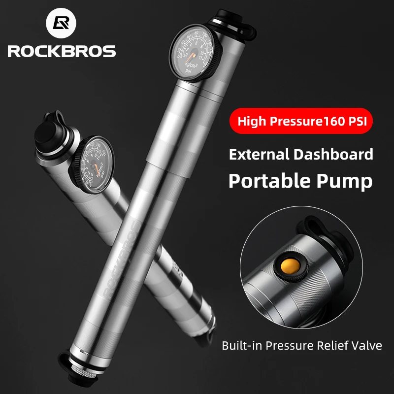 

ROCKBROS Bike Pump High Pressure Aluminum Alloy CNC Dustproof Barometer AV/FV Ultralight Portable Inflator Bicycle Accessories