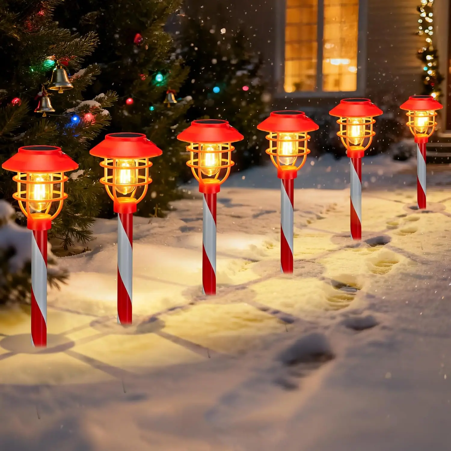 

6PK Christmas Solar Pathway Lights - Outdoor LED Garden Stake Lights, Warm White