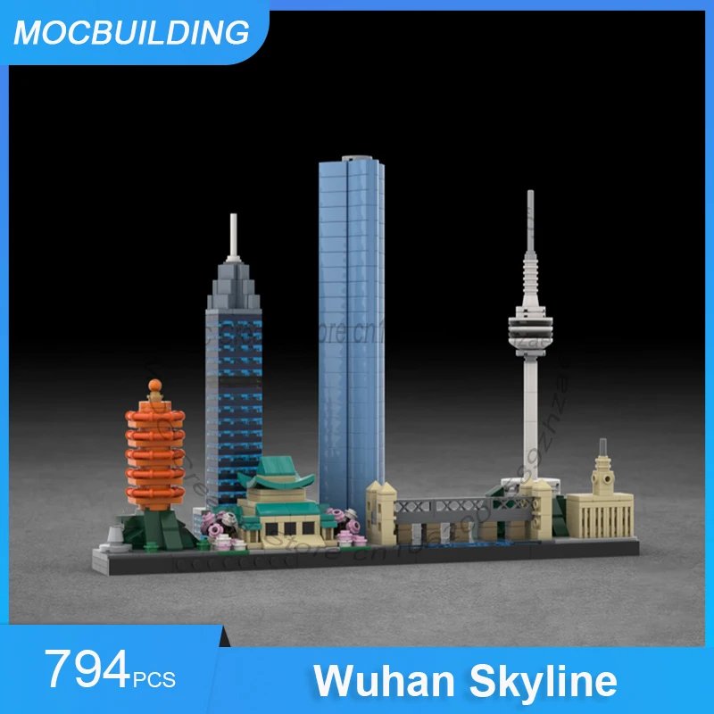 

Строительные блоки MOC, Ухань, горизонт, архитектура, модель дисплея, сделай сам, сборка кирпичей, коллекция с видом на город, креативные игрушки, подарки, 794 шт.