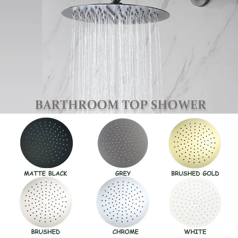 Stainless Steel Bathroom 8/10/12 Inch Shower Head Wall Mounted Shower Arm Chrome/Matte Black/White/Brushed Gold/Grey/Brushed