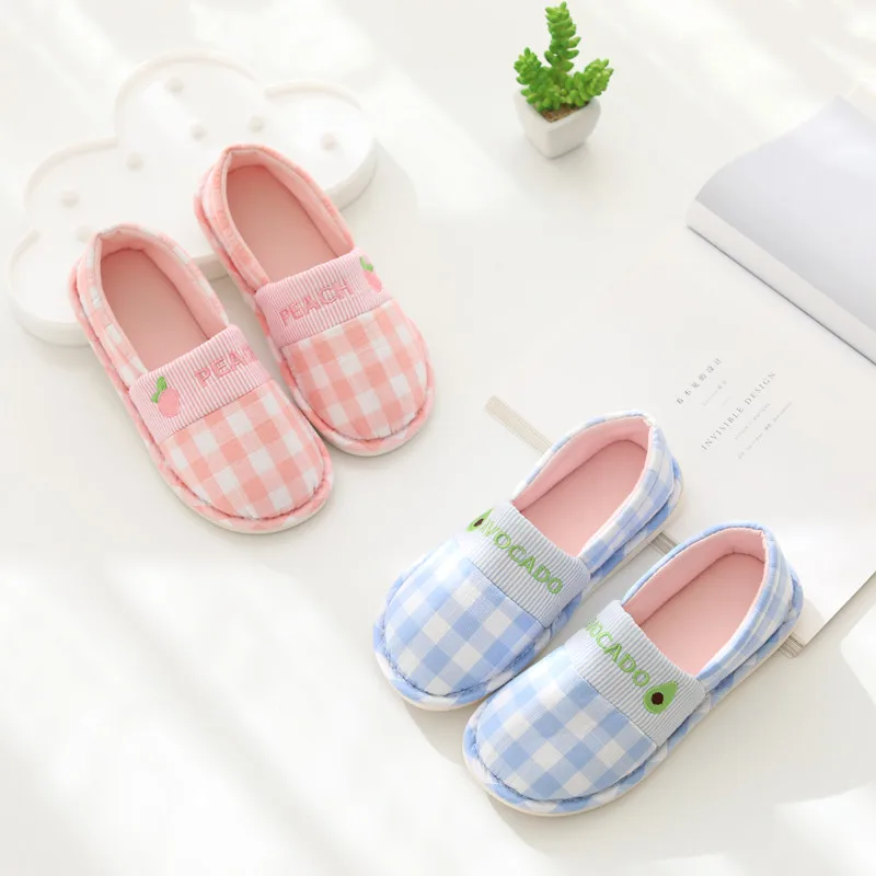 New Soft Cotton Fruits House Indoor Flats Strawberry Slipper Four Seasons Slippers For Girl Women Cute Animal Shoes Pink Blue