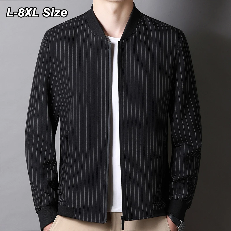 

2023 Spring New Men's Bomber Jackets Large Size Fashion Stripes Slim Coats Casual Streetwear Brand Male Clothing 6XL 7XL 8XL