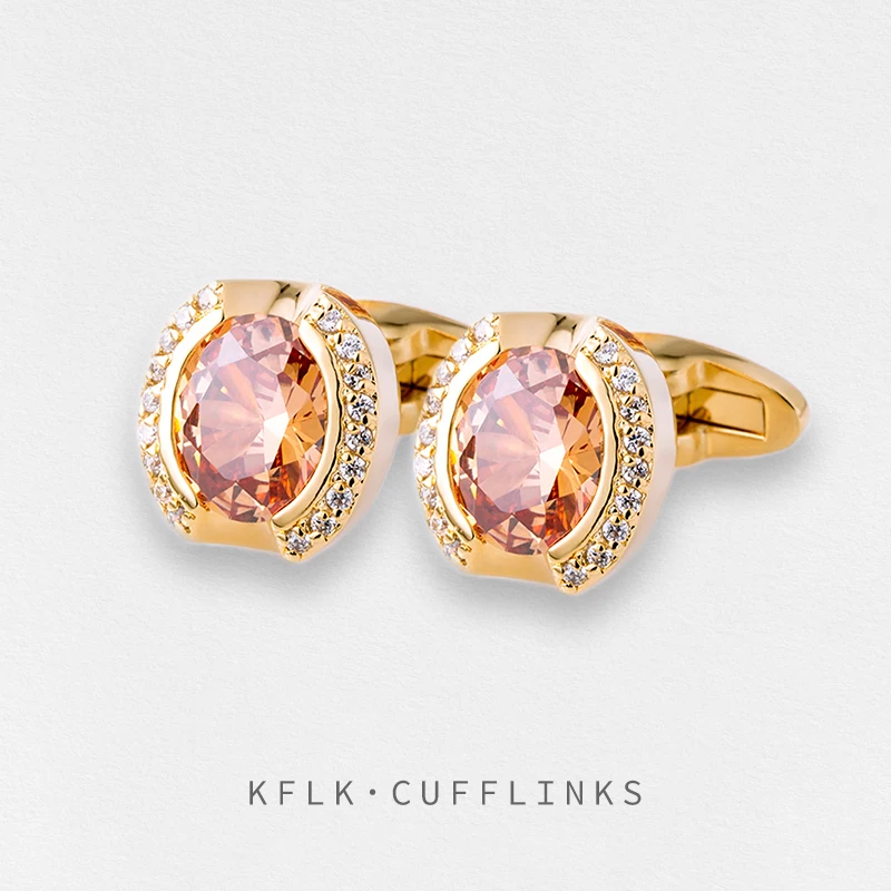 

KFLK Jewelry shirt cufflink for men Brand Crystal Cuff link Fashion Luxury Wedding Button Gold-color High Quality guests