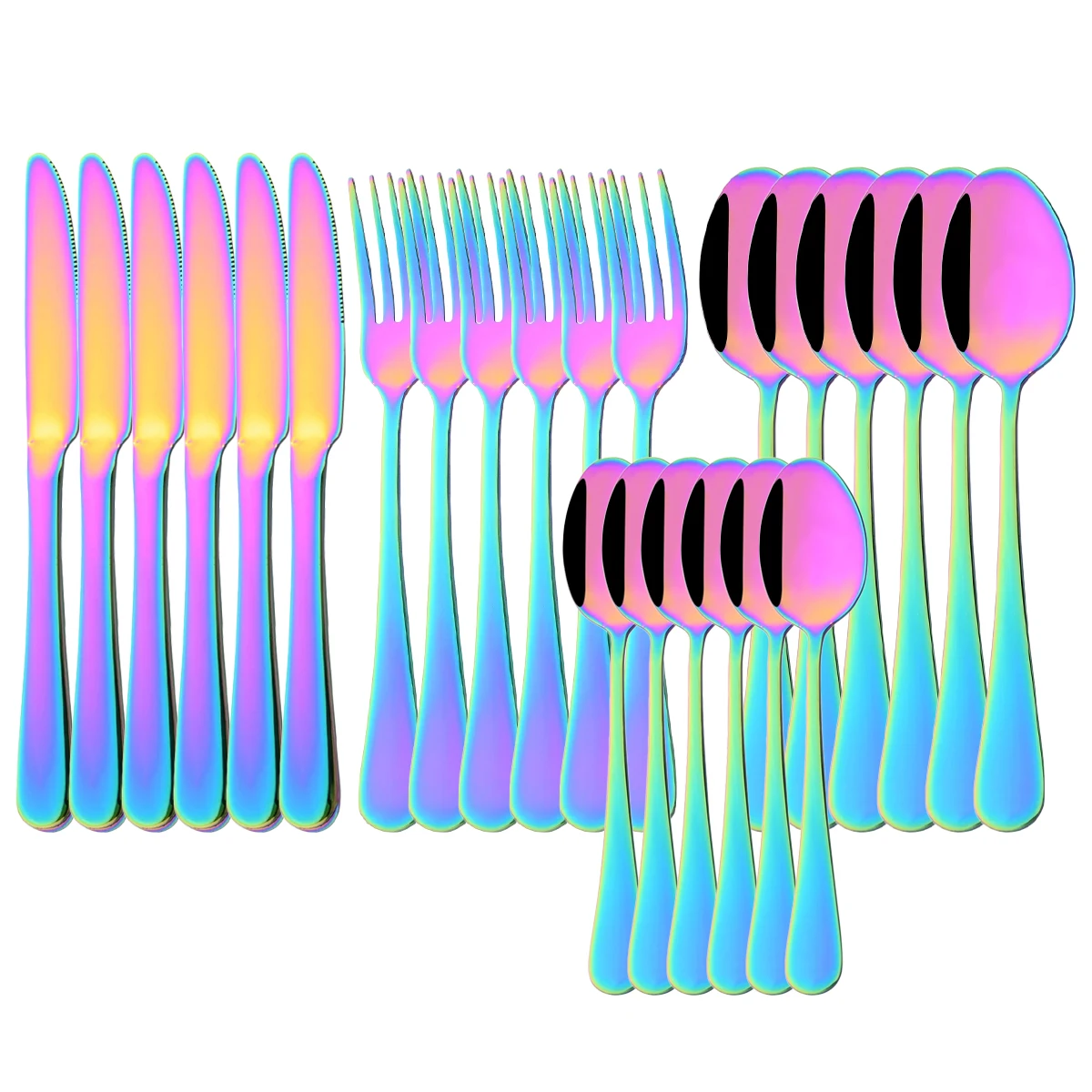 

24 шт. Радужный набор столовых приборов из нержавеющей стали, набор столовых приборов, вилка, нож, кофейная ложка, посуда, серебро, кухонный набор столовых приборов