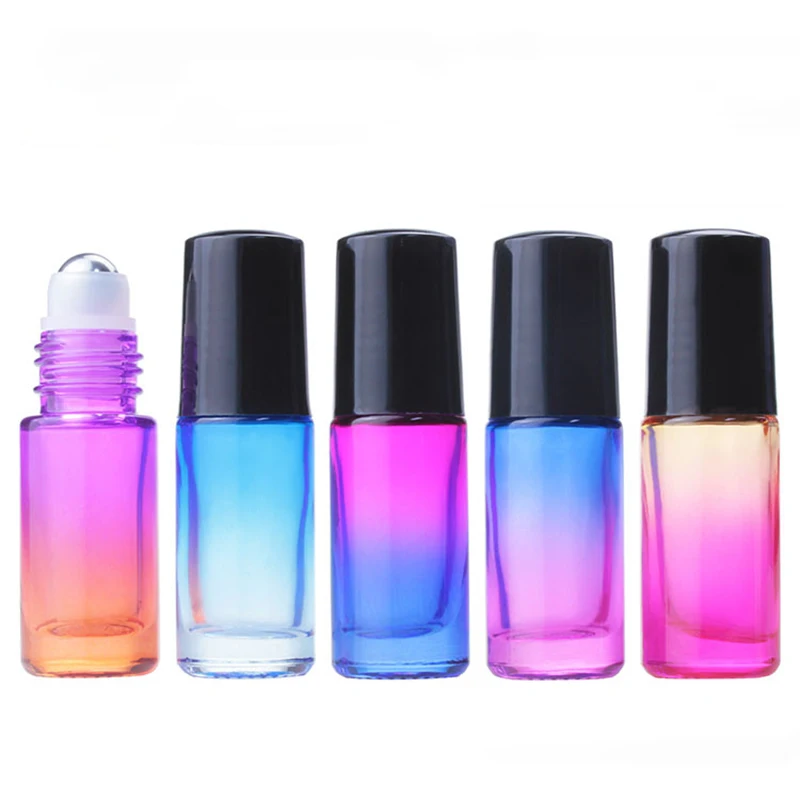 1 Stuks 5Ml Dikke Glazen Rol Op Flessen Gradiënt Kleur Lege Fles Roller Bal Fles Voor Etherische Olie Reizen Kit