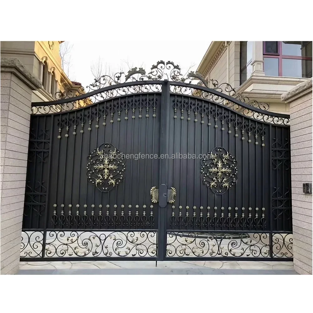 Customization European Design Apartment Exterior Wrought Iron Gates Driveway House Modern Iron Gates Security Wrought Iron Gates