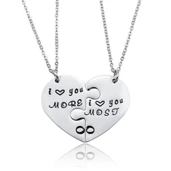 Romantic Stainless Steel Heart Matching Necklace I Love You More Couple Necklaces Jewelry Gifts