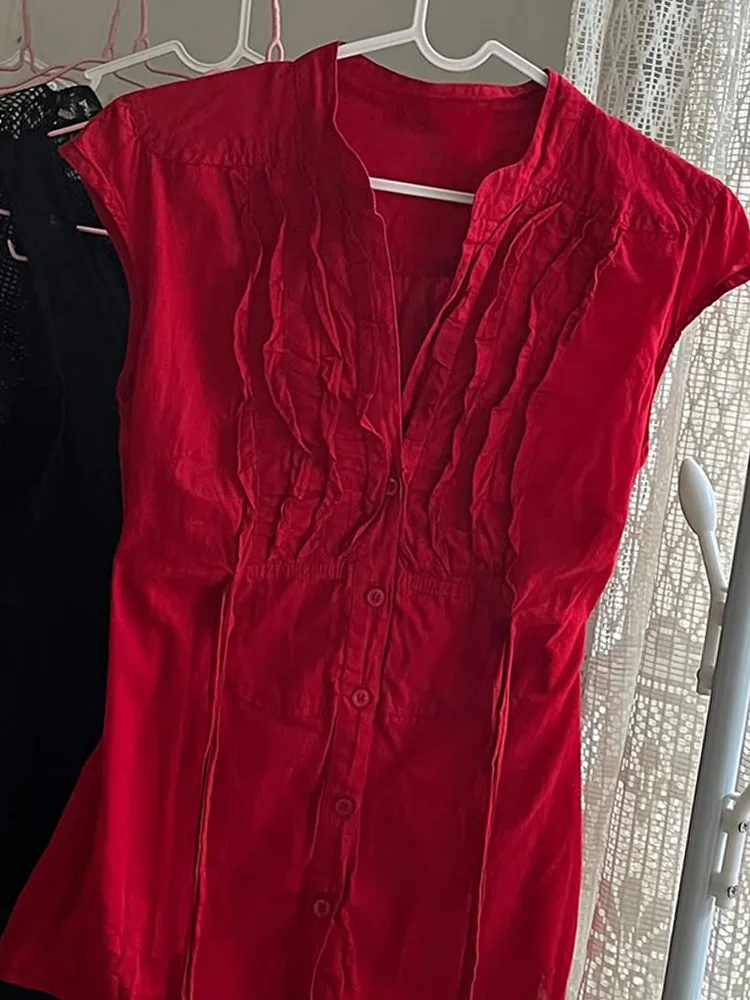Chanyue weiyun original high-end emagrecimento vermelho irt vintage ort sve topo novo verão casual sle mistura de algodão feminino irt