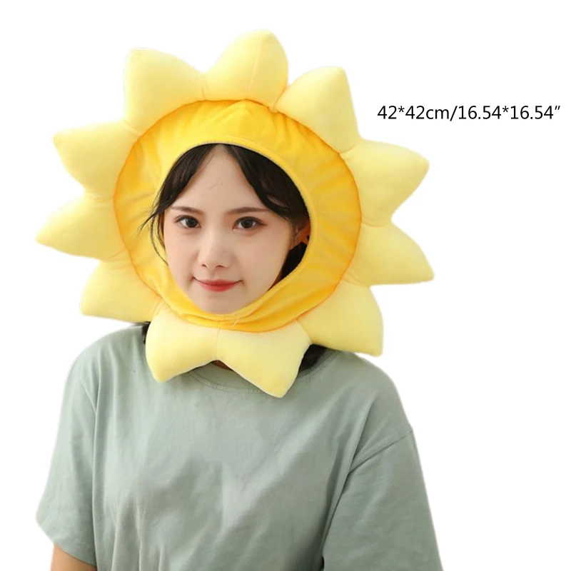 Cartoon Yellow Sunflower Plush Hat Funny Stuffed Toy Headgear Cap Party Props Drop Shipping