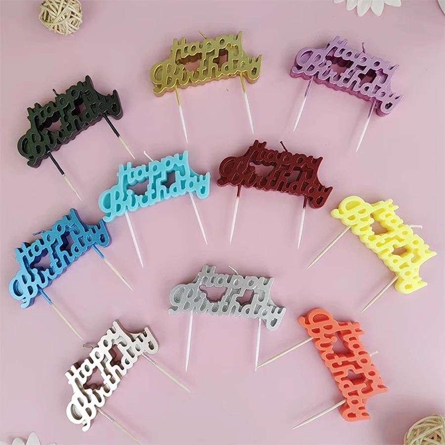 Velas de cumpleaños coloridas de una sola pieza con letras, decoración de pasteles, accesorios para hornear, velas de feliz cumpleaños en inglés creativas