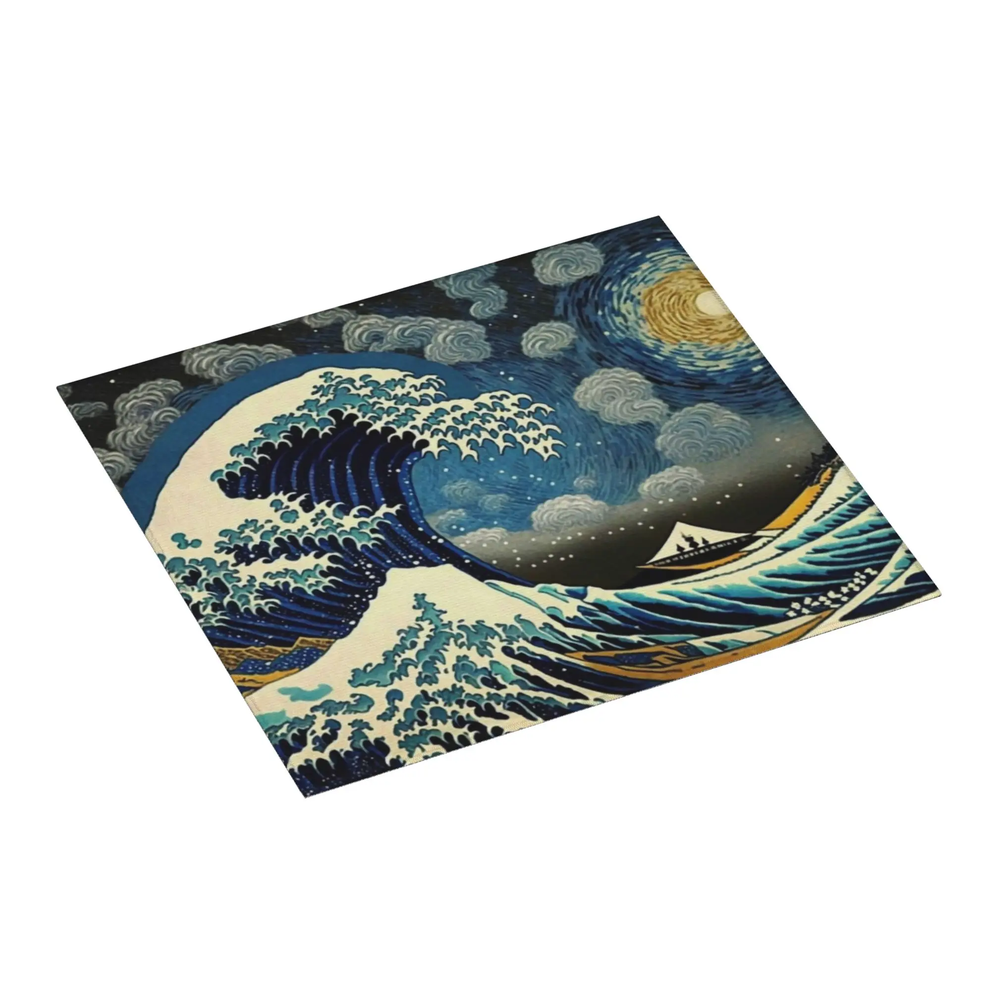 The Great Wave off Kanagawa And Starry Night Non Slip Kitchen Counter Protector Mat Barware Tableware Drying Mat For Kitchen