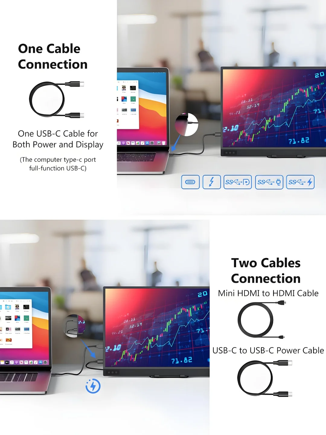 15.6 Inch Touch Screen Portable Monitor FHD 1080P IPS HDR USB Type-C HDMI LCD Computer Display for Laptop PC Mac