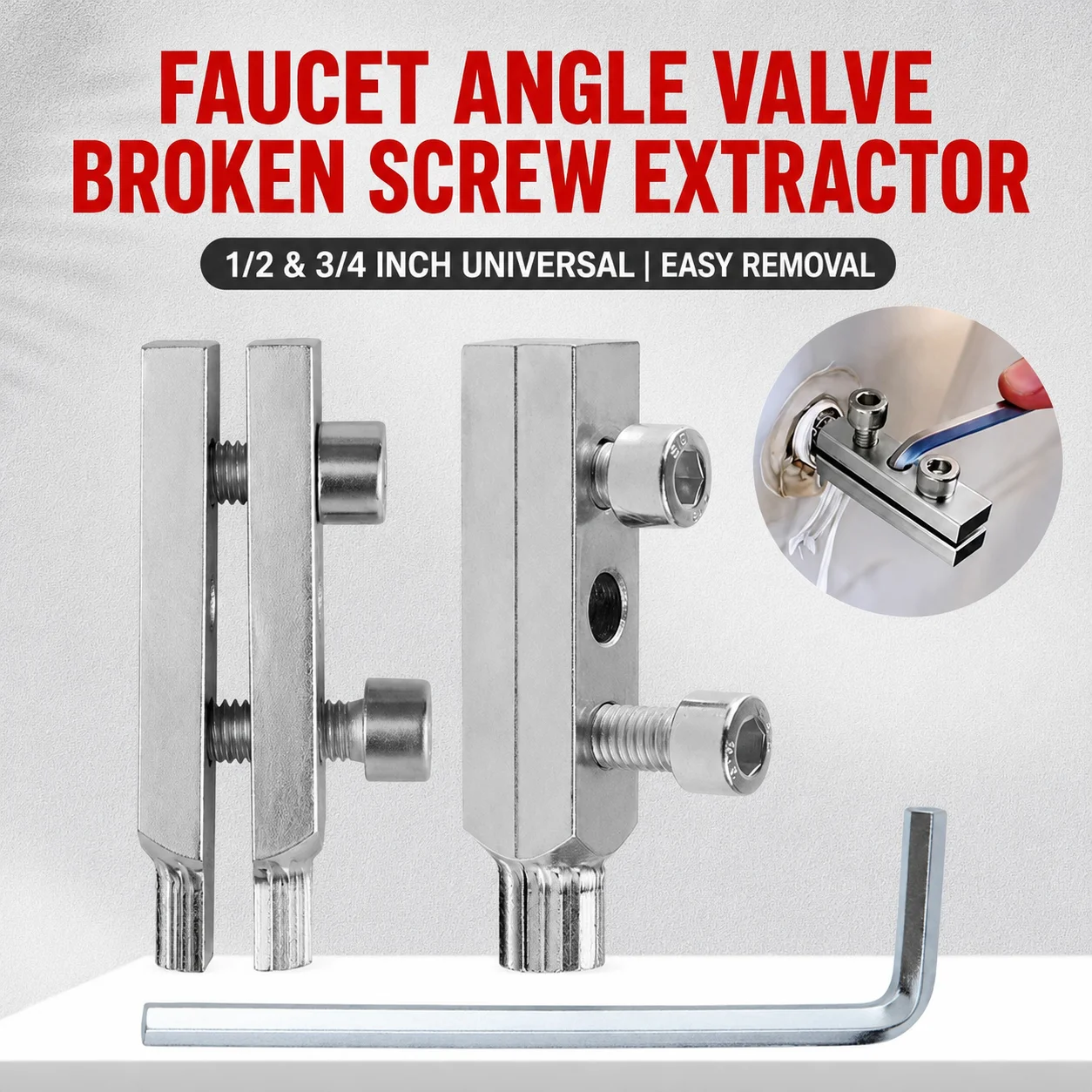 Faucet Valve Broken Thread Extractor Water Pipe Angle Valve Screw Remover Plumbing Repair Tool for 4 and 6 Points Fittings