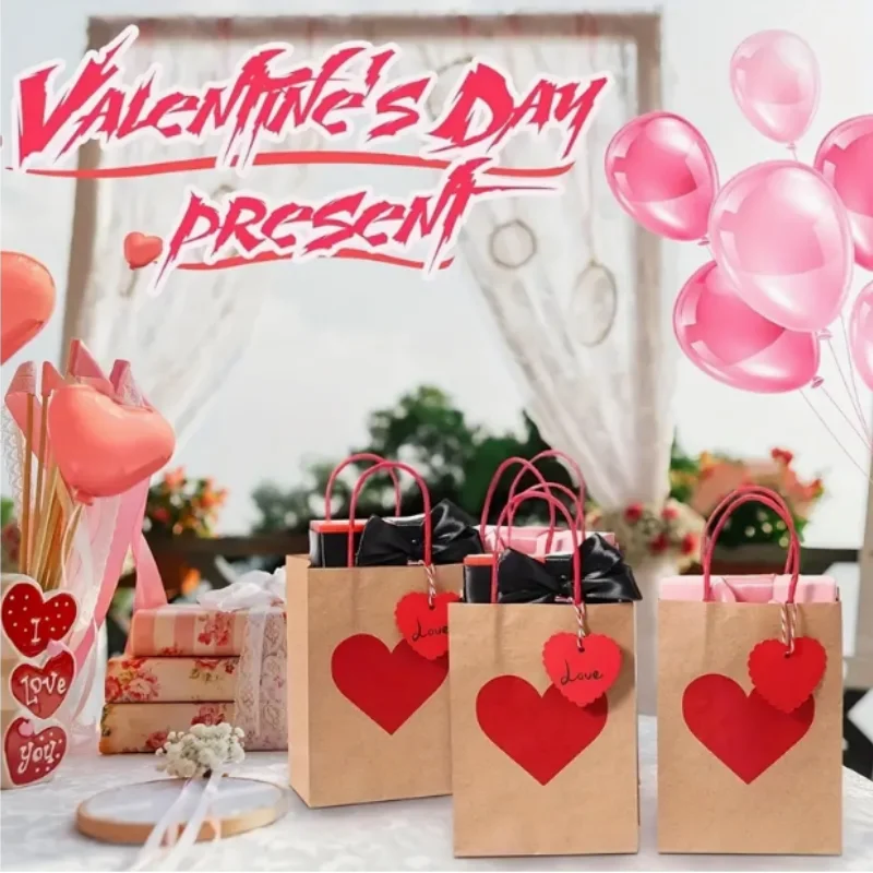 

10pcs Valentine'S Day Yellow Kraft Paper Bag Love Gift Packaging Bag Couple Gift Bag Large Capacity Tote Bag Paper Bag