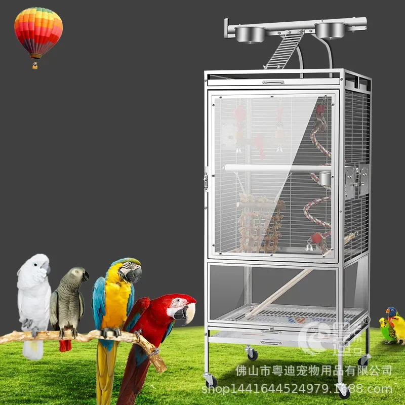 For Large Parrots Peony Grey Bird Cage Stainless Steel Luxury Spacious Durable Pet House Aviary BC601
