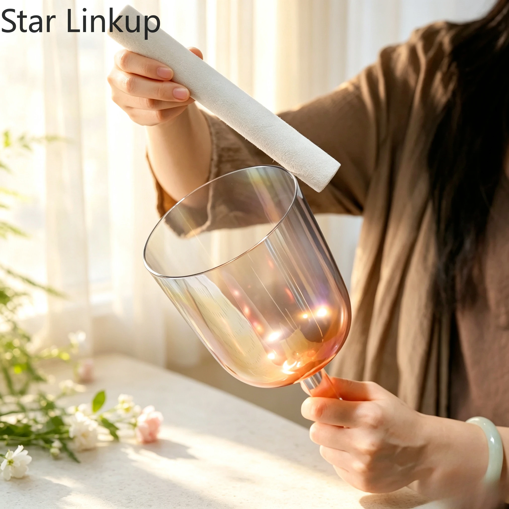 Star Linkup Handheld Hollow 7 Inch  Crystal Singing Bowl with Chromatic Gradient Hue, Calibrated for Chakra Resonance, Comes with Storage Bag for Professional Sound Healing
