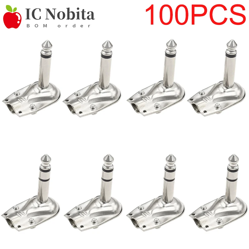 

100 шт. металлический прямоугольный 6,35 90 градусов 2/3-полюсный моно/стереоразъем 6,35 мм разъем усилителя для гитары и телефона