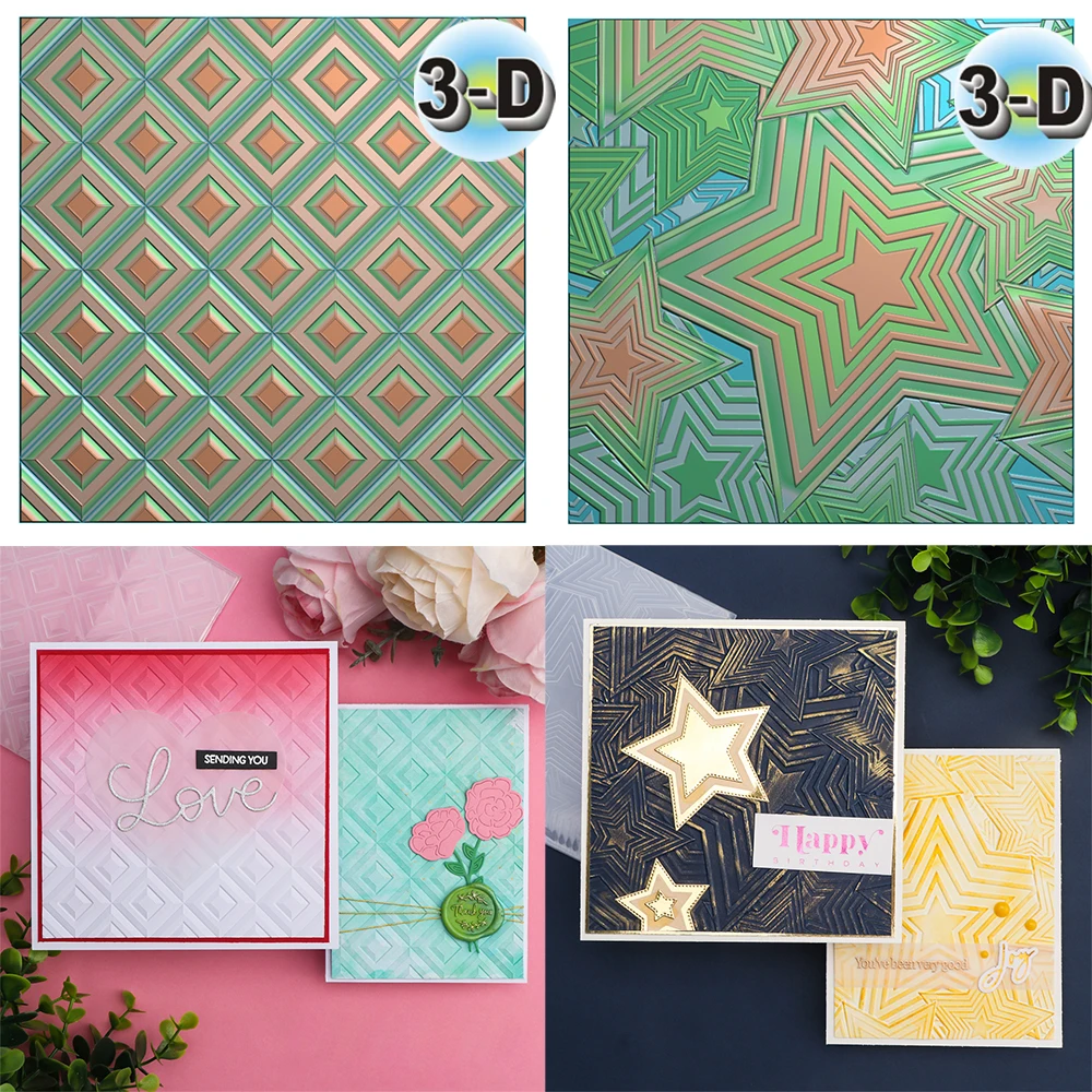 Sterne Glitzer abgeschrägte Diamanten 3D Prägung Ordner Scrapbooking DIY Geschenk Handwerk Art Deco Album Hintergrund Grußkartenherstellung