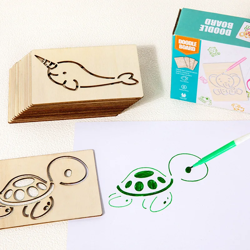 ชุดอุปกรณ์วาดภาพไม้ 15 ชิ้น ชุดลายฉลุสำหรับระบายสี ทำมือ DIY ช่วยในการวาดภาพและระบายสี ของเล่นเสริมพัฒนาการสำหรับเด็ก ของขวัญ