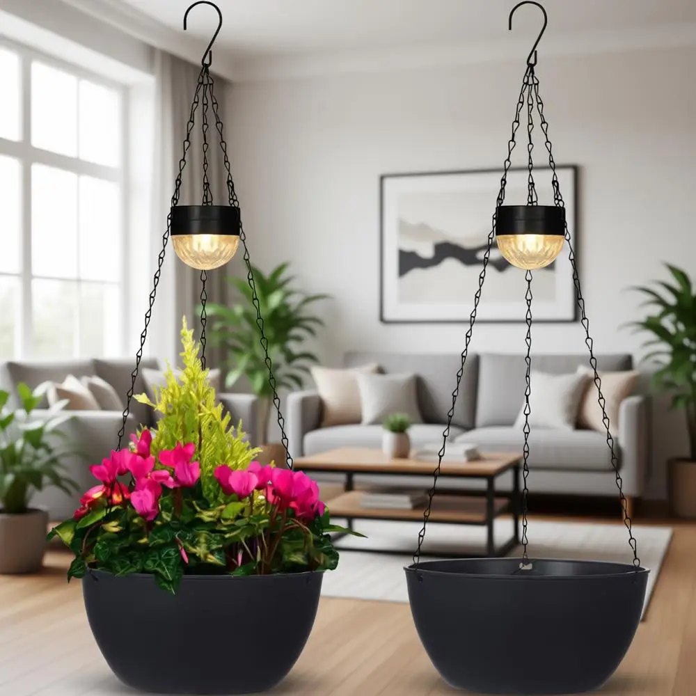 

2 упаковки подвесных кашпо с системой автополива для уличных растений, идеально подходят для украшения балконов и патио.