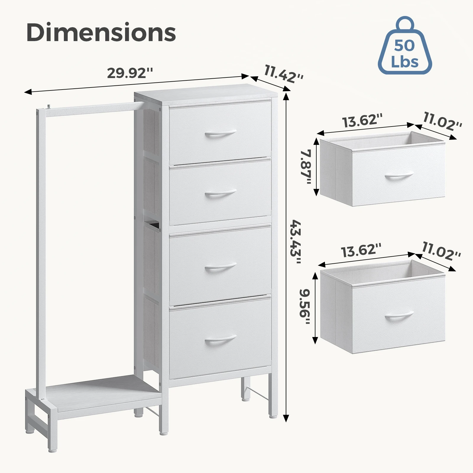 MCQ 4 Drawers Fabric Cabinet with Hanging Rack Living Room Beside Nightstand Dresser Tables with Clothes Rack Storage Closet Chest Clothes Display Of Furniture