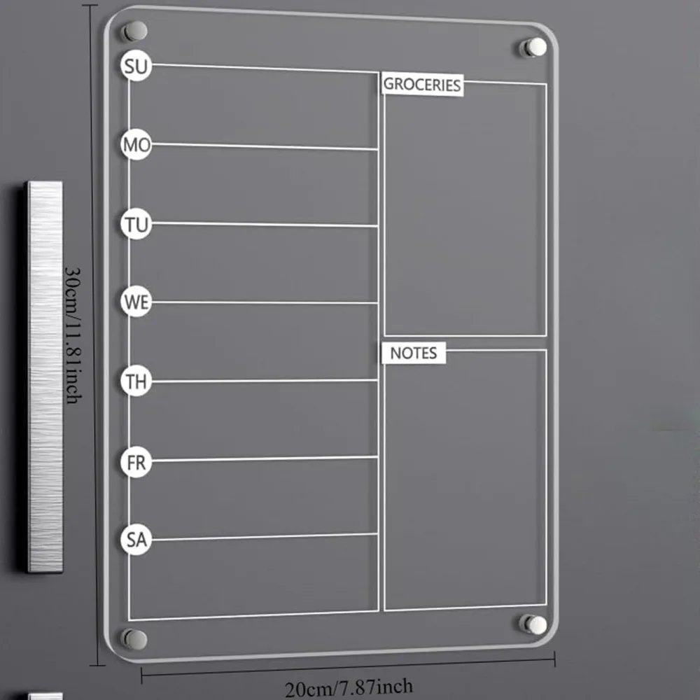 تقويم أسبوعي للثلاجة، مخطط أكريليك مغناطيسي شفاف قابل لإعادة الاستخدام مع علامات لقائمة تسوق البقالة ومخطط المهام #6