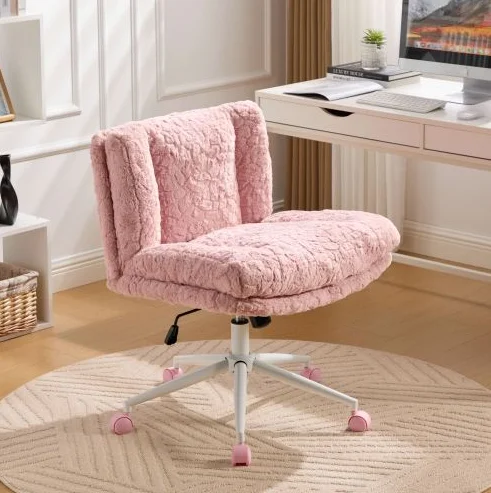 Cute Furry High Back Adjustable Swivel Office Chair Small Gaming Manager Home Makeup Vanity Boss Pink White Comfortable Wheels