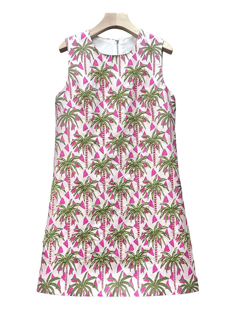 Temperament Elegant Heavy Industry Dress Embroidered Handmade Bead Round Neck Sleeveless A-line Celebrity Short Dress Women 2025