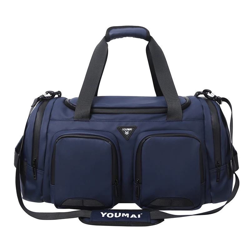 

Dark Blue Large-Capacity Multi-Flap Pocket Pants Travel Bag, Satchel Shoulder Crossbody Sports Bag, Durable and Satchel Travel Choice