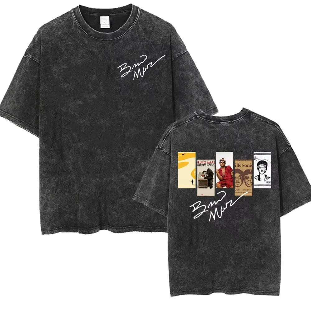 Bruno Mars Music Album 2026 Cover Vintage Washed T Shirt Men Women Fashion Hip Hop Style T-shirts Oversized Cotton Casual Tshirt