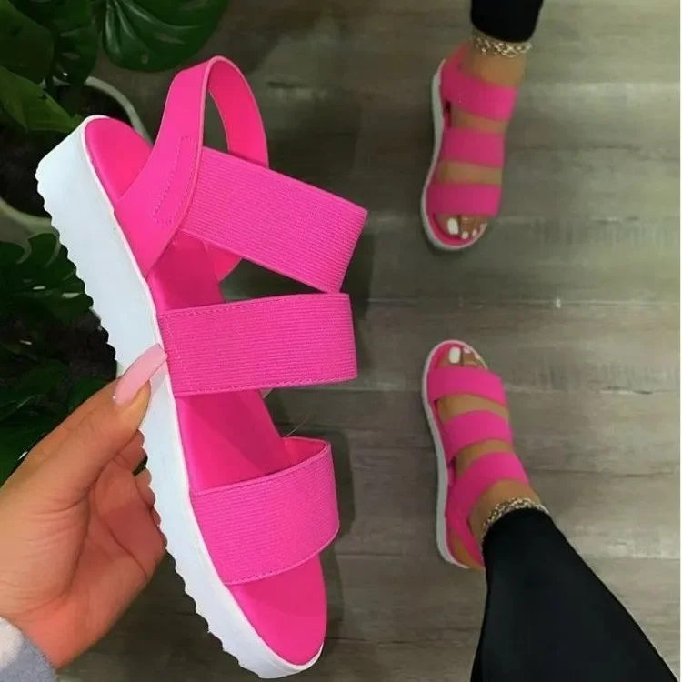 Women's Shoes 2023 New Casual Flat Bottomed Elastic Cross Toe Anti Slip Beach Sandals Outdoor Slippers Shoes for Women image 3