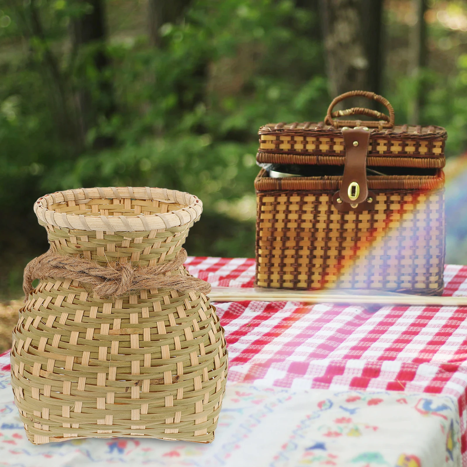 

Bamboo Basket H woven Storage Container Vase Home Garden Bedroom Corridor Decorative Woven Elegant Small Size Large