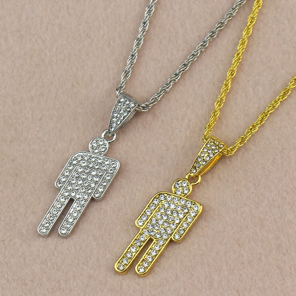 Collar con Colgante de Personaje de Dibujos Animados con Cabeza Torcida y Circones Geométricos, Joyería Unisex de Moda, Estilo Hip-Hop, Cadena para Clavícula, Lujo Ligero