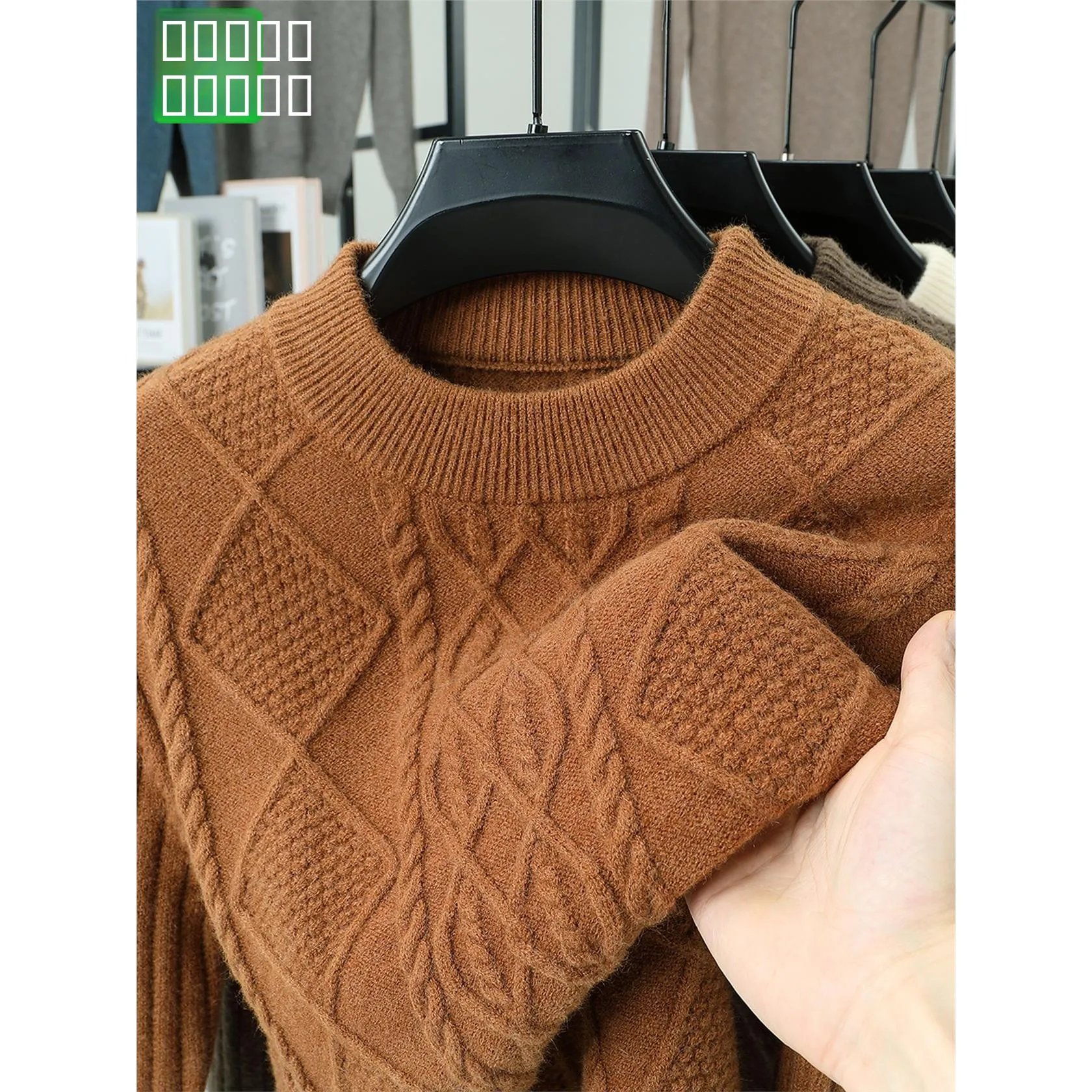 

Men's Camere Knitted Sweater Thiened f High Collar Busin Sle hine Waable Winter Long Sve Inner Wear