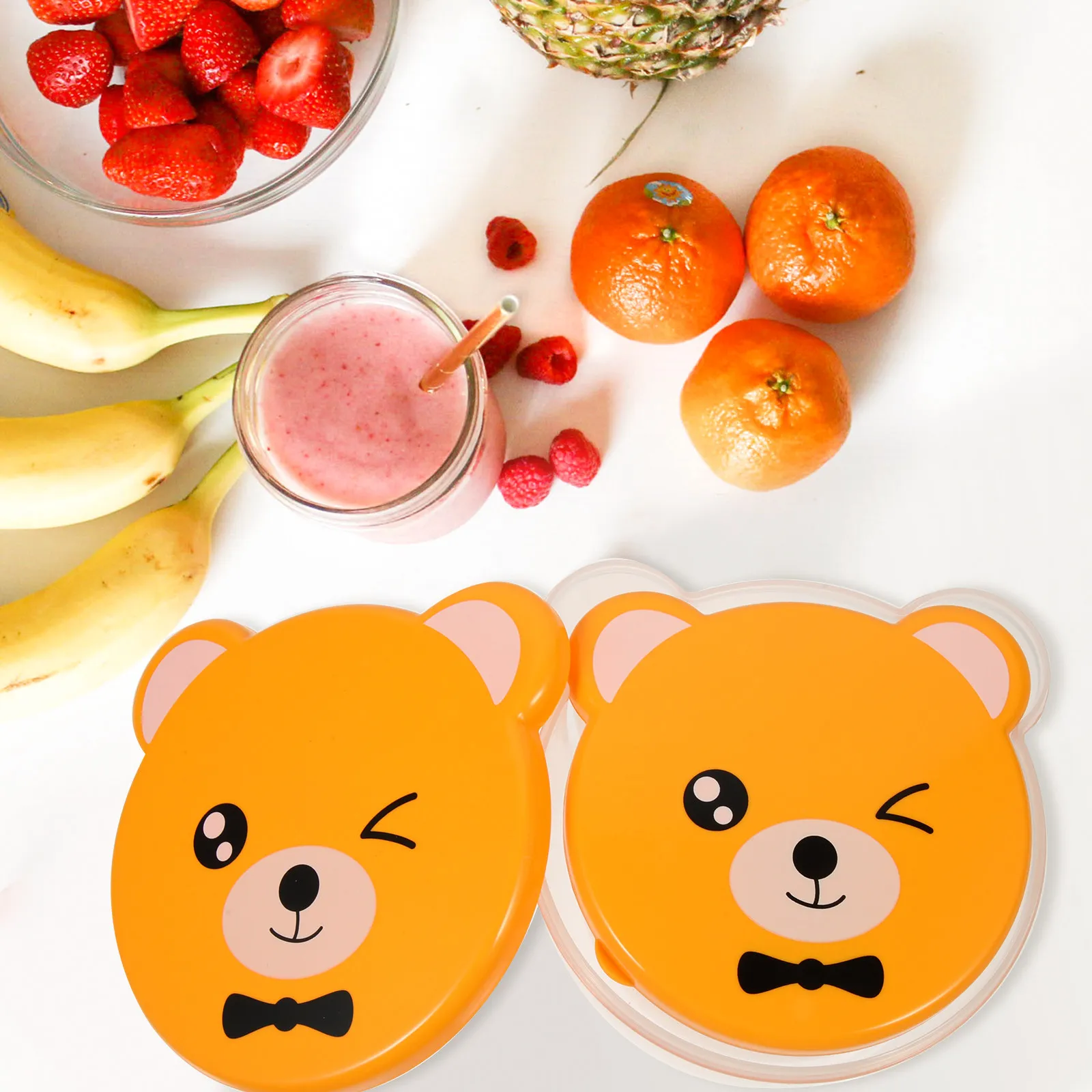 

4Pcs Kids Fruit Box Reusable Bento Box Portable Sealing Food Container for Children Fresh Fruit Storage Clear Lightweight