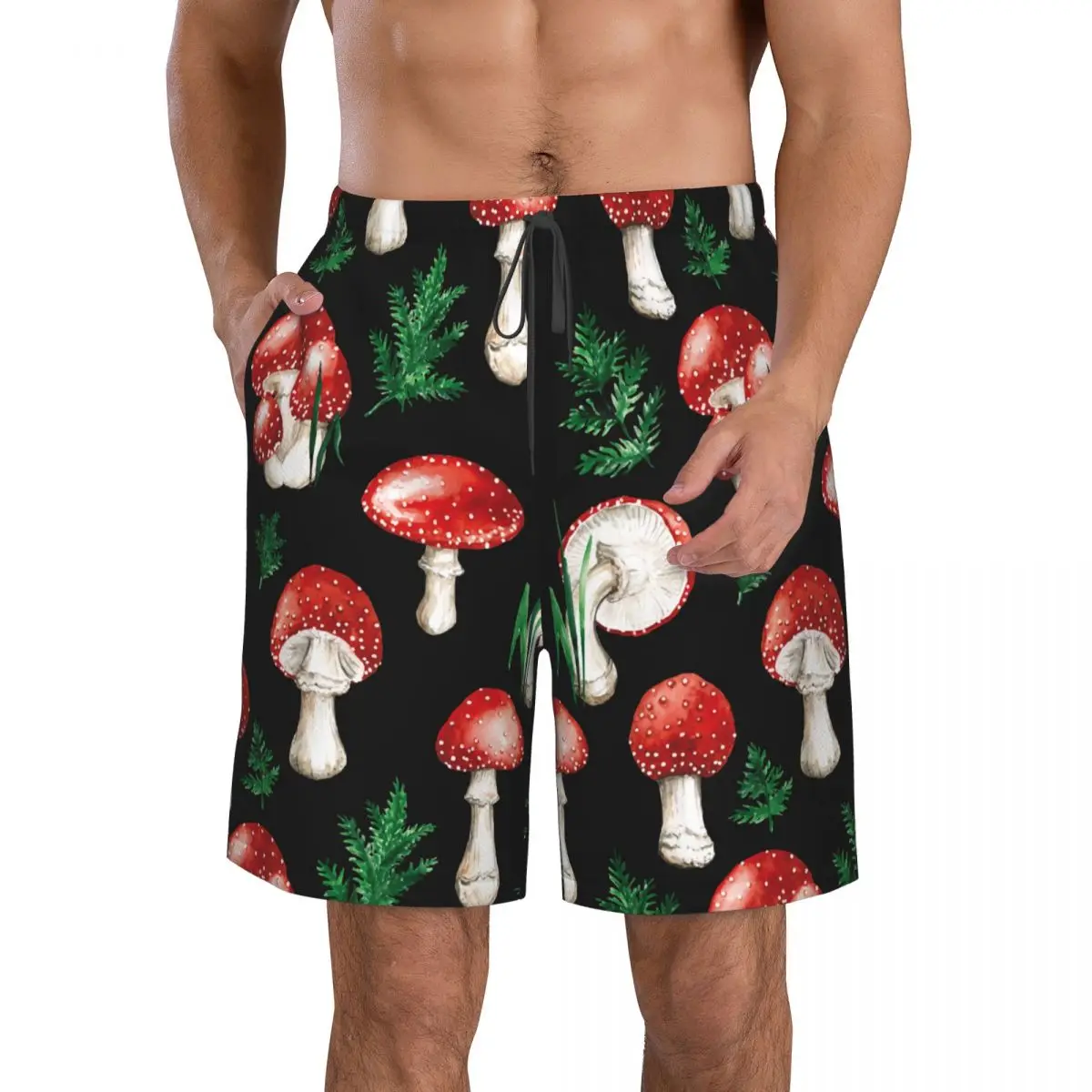 Mens Swimming Shorts Swimwear Watercolor Red Mushroom Men Trunks Swimsuit Beach Wear Boardshorts