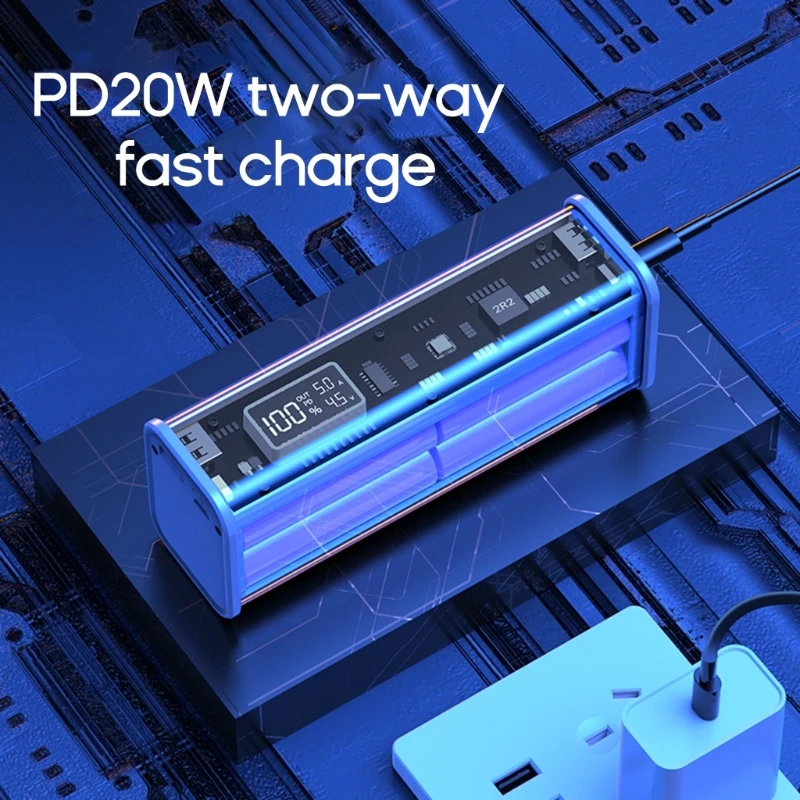 Professional 22.5W DIY Battery Charger Case PD Fast Charging Case Welding for 8PCS 18650 Polymer 20000mA Battery Charging Box