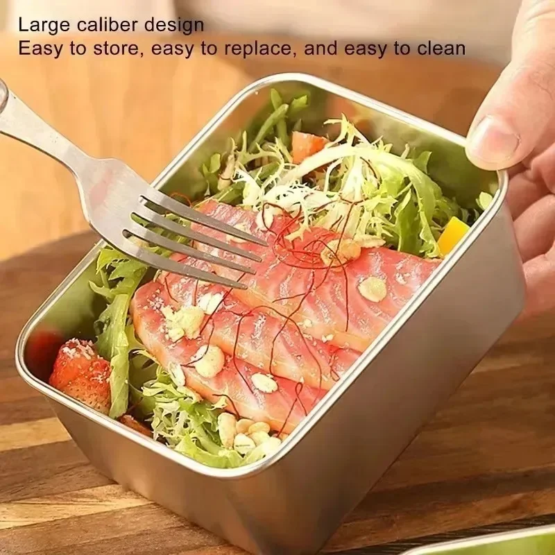 Stainless Steel Crisper with Lid Fresh-keep Food Container Rectangle Picnic Bento Tray Refrigerator Storage Box for Restaurant