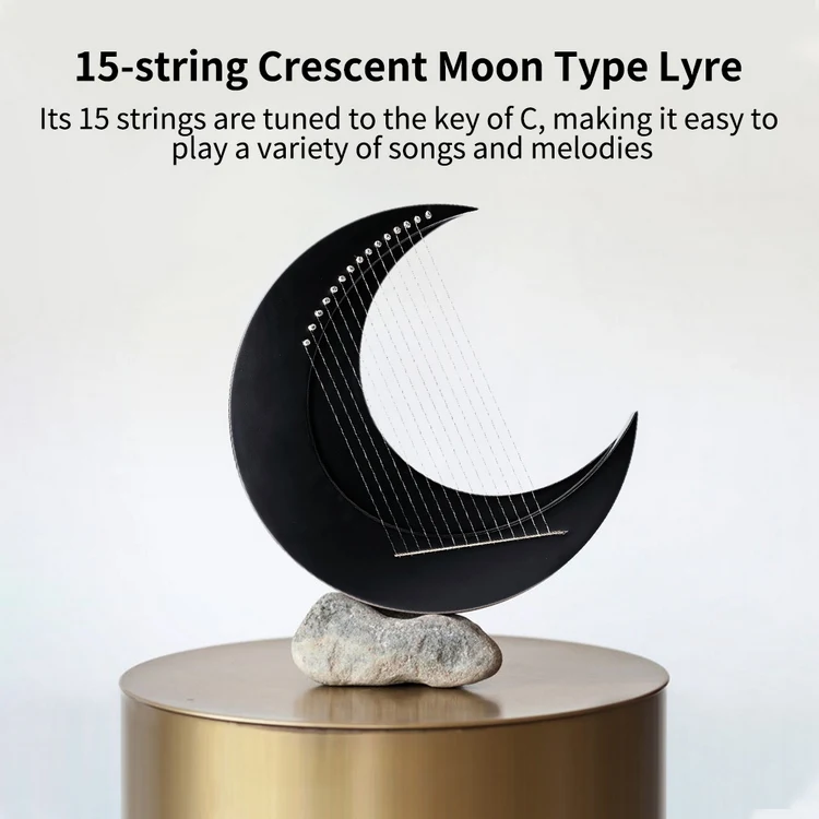 三日月形のLyre cキーハープ,ポータブル,スチールワイヤー,ミニ弦楽器,15弦