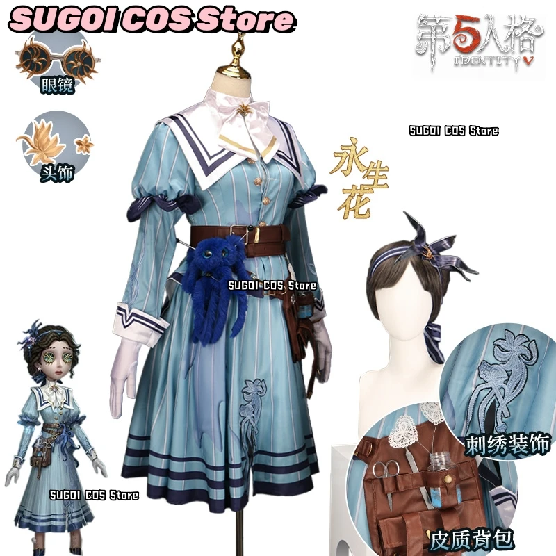 الزهور الأبدية تأثيري حلي القرون الوسطى الأزرق المرأة فستان ازياء أنيمي القانون الخامس طبيب دور بلانغ شعر مستعار حذاء الدعامة دعوى xs-2xl