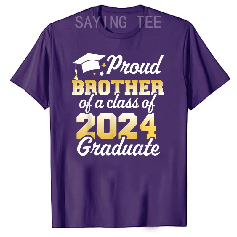 Proud Brother of A Class of 2024 Graduate Senior Family T-Shirt Proud-Sister Graphic Tee Tops Sayings Outfits Graduation Gifts