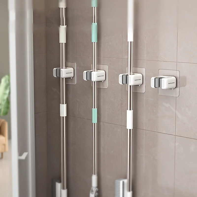 4-Pack Wall-Mounted Mop and Broom Holder, Modern Style Plastic Storage Clip, No Drilling Required, Self-Adhesive Broom and Mop Rack, Household Plastic Tool Storage Rack - view 5